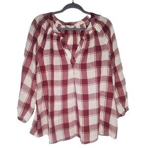 Crown & Ivy Red, White Blouse Size XL